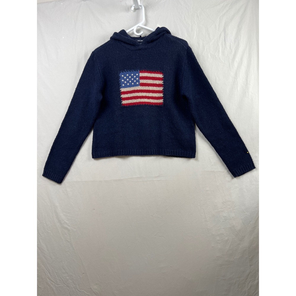 The Limited Sweater Women Medium VTG Navy American Flag Merino Wool Knit Hoodie